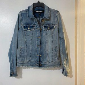 Karl Lagerfeld Distressed Frayed Stretch Denim Jean Jacket